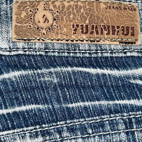 Yuanhui Women's Jeans Size 29‎ Blue Embellished Embroidered Whisker Bootcut - Picture 9 of 11